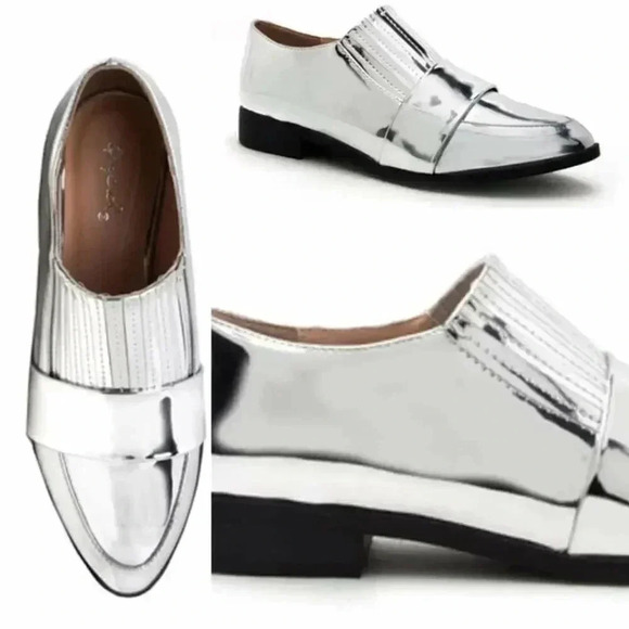 Shiny Silver Tuxedo Loafer/Flat - Picture 2 of 6